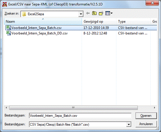 CSV File keuze window