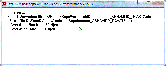 Voortgangswindow verwerken Sepa file