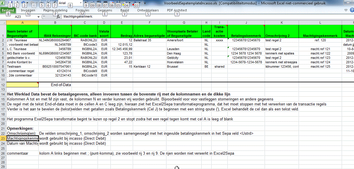 Excel werkblad data
